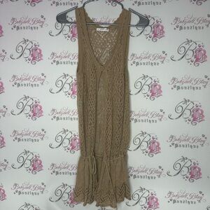 Klein plus dress coverup knit sparkly gold Brown Crochet Sleeveless Dress